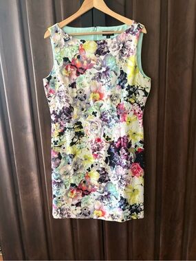 Tahari Multicolor Floral Sheath Dress with Mint Trim